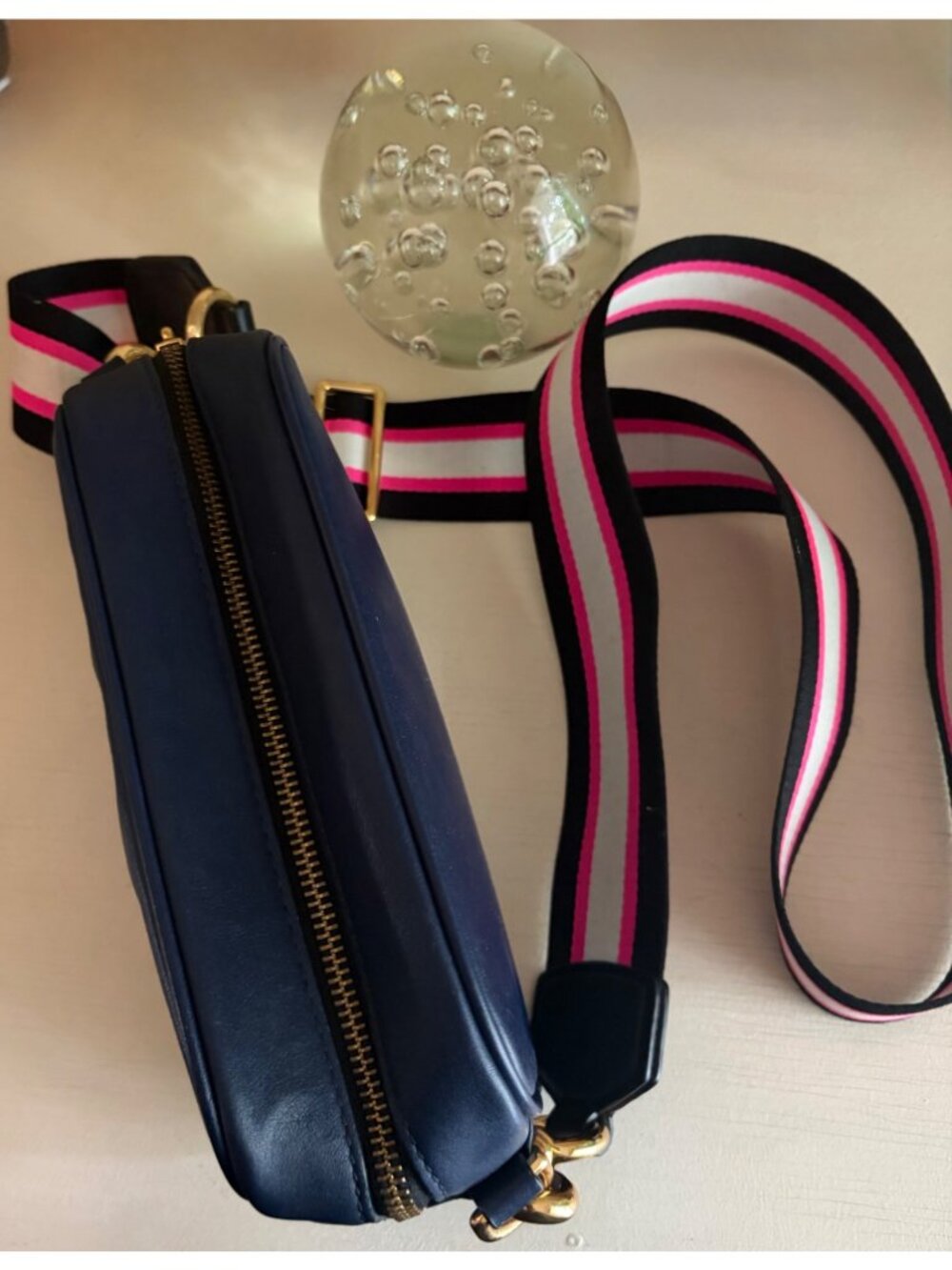 Marc Jacobs The Flash Leather Handbag Dark Navy Crossbody Camera - Picture 10 of 14